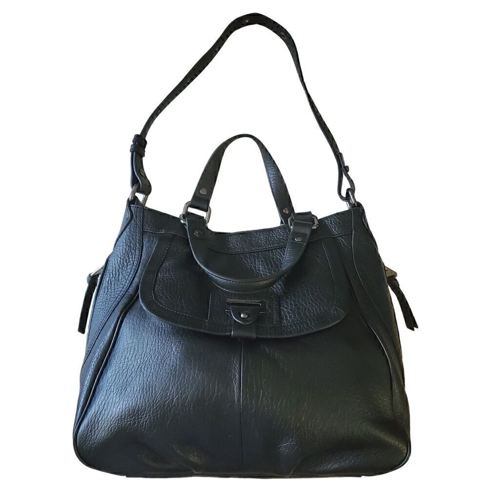 Perlina Black Leather Shoulder Bag, Woman's Black Tote